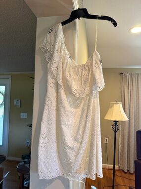 White Eyelet One-Shoulder Dress